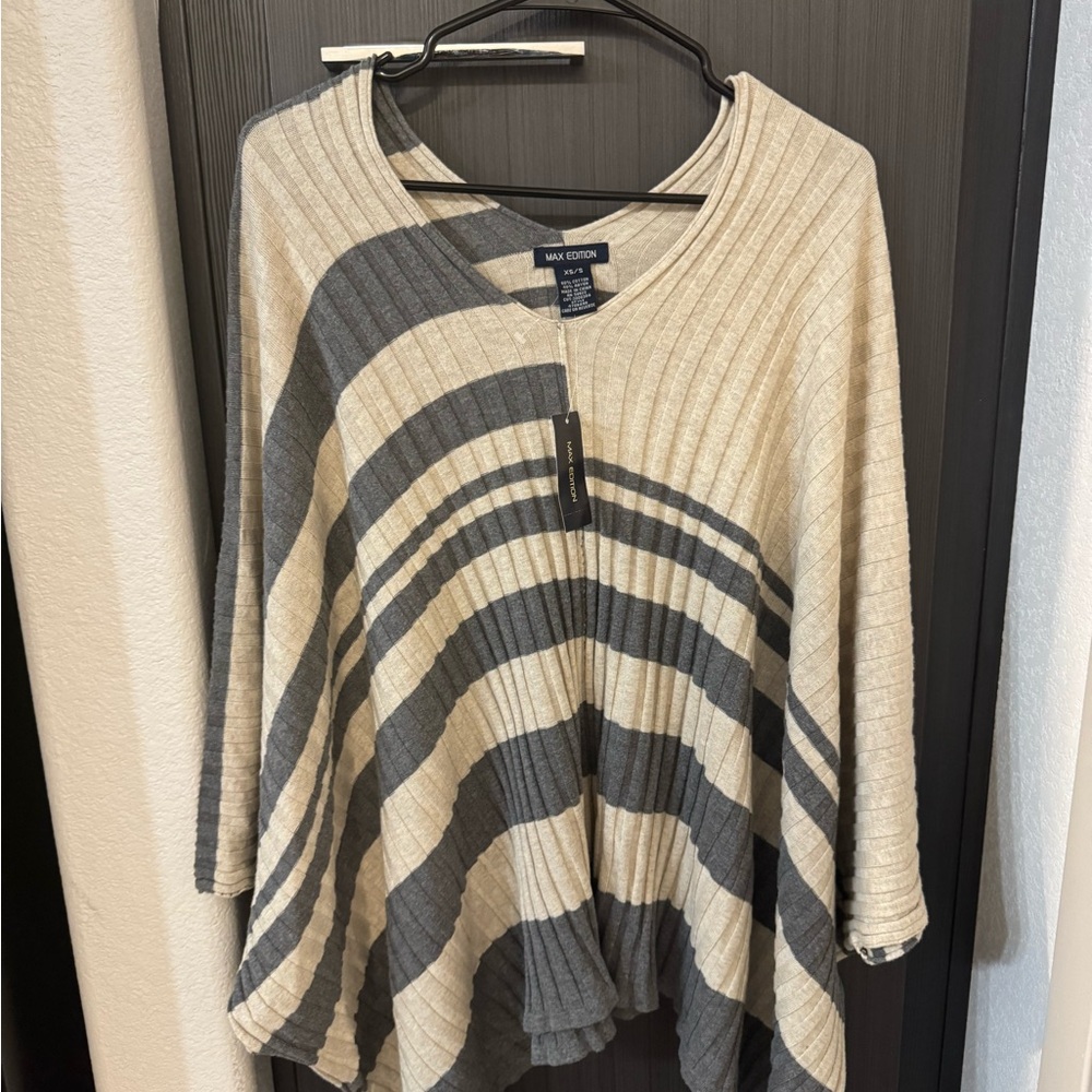 Max Edition Women's Gray and Cream Striped Poncho